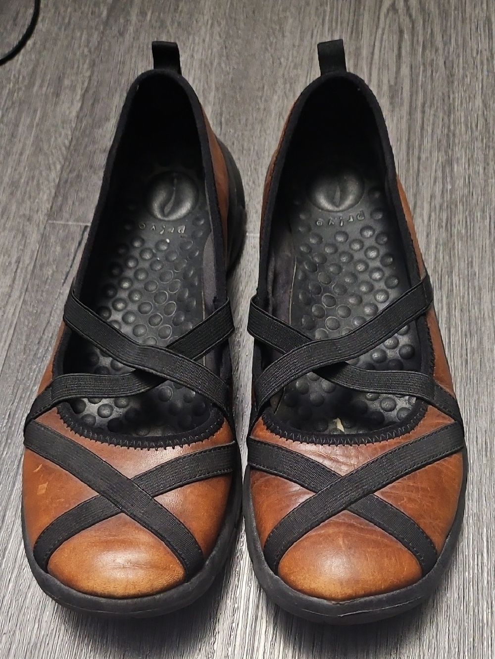 Privo Women’s Brown Slip-On Comfort Flats with Elastic Cross Straps